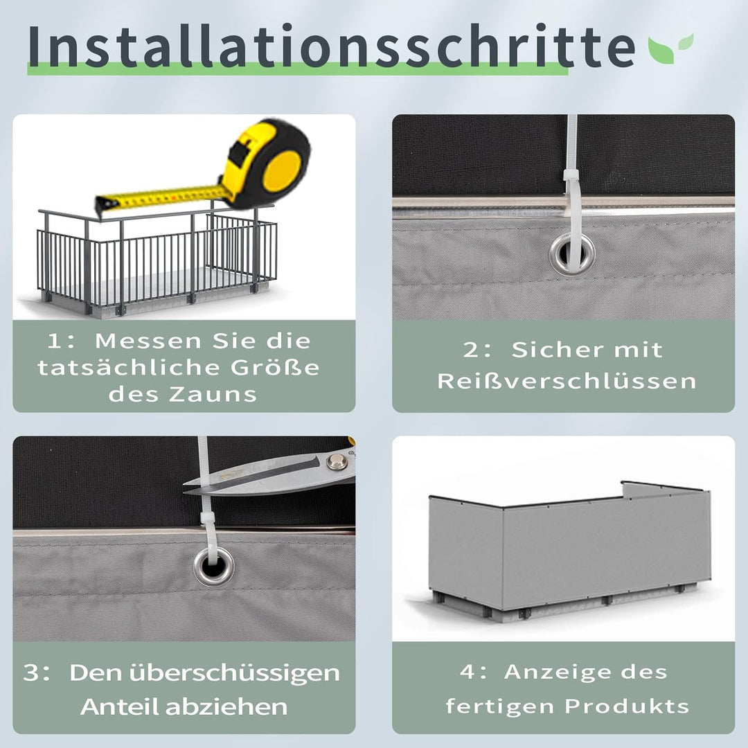 SUN BLOCK Balkon Sichtschutz 100x600cm Balkonabdeckung PES UV-Schutz balkonschutz wetterfest,mit Kab