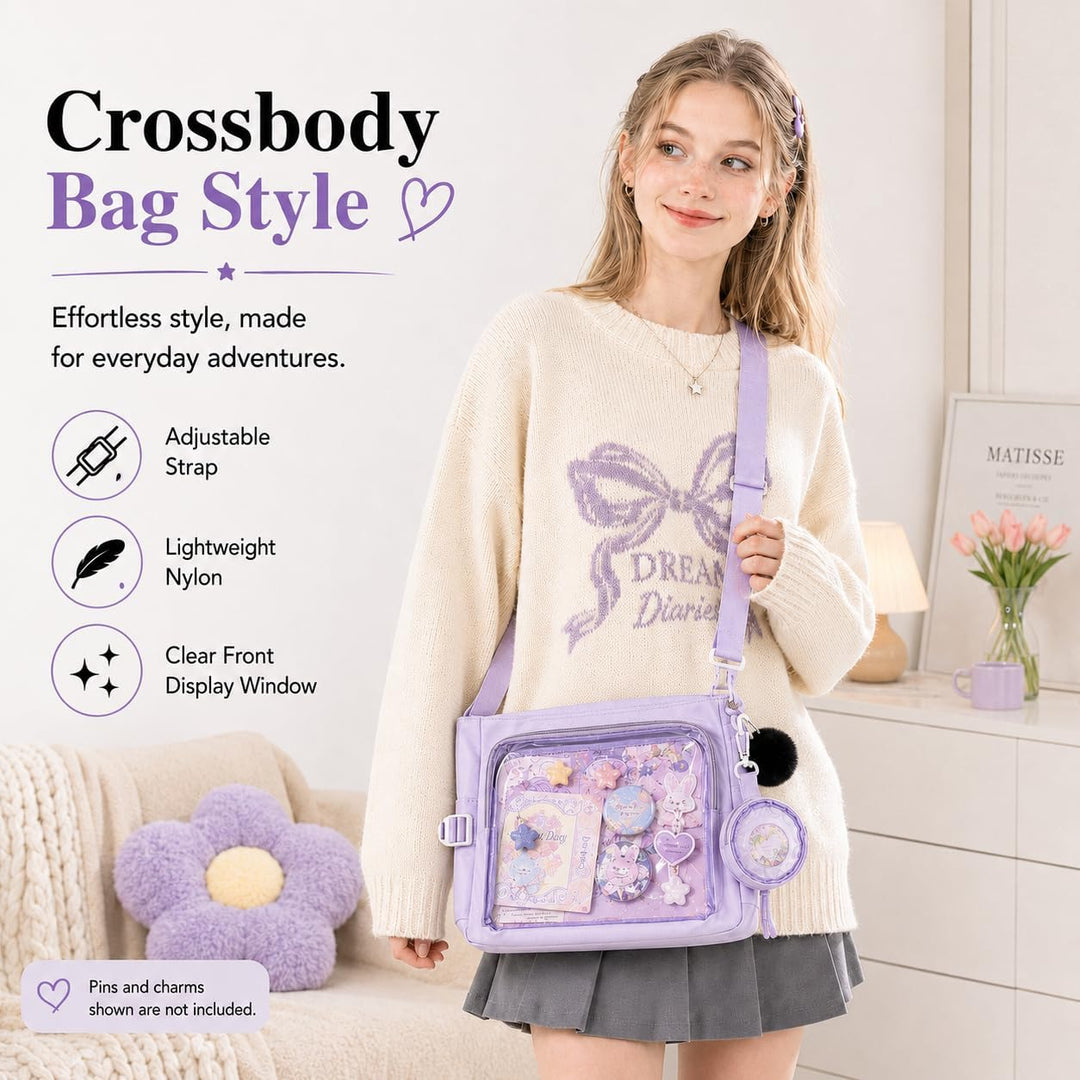 Ita Crossbody Tasche für Damen, Nylon Schultertasche mit transparentem Display-Fenster und herausneh