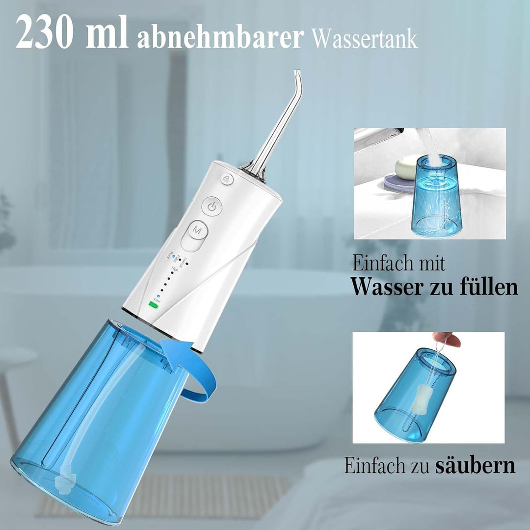 SURFOU Munddusche Kabellos Mundduschen 230ML 3 Modi 7 Düsen, Mundduschen Reise Water Flosser IPX7 Wa