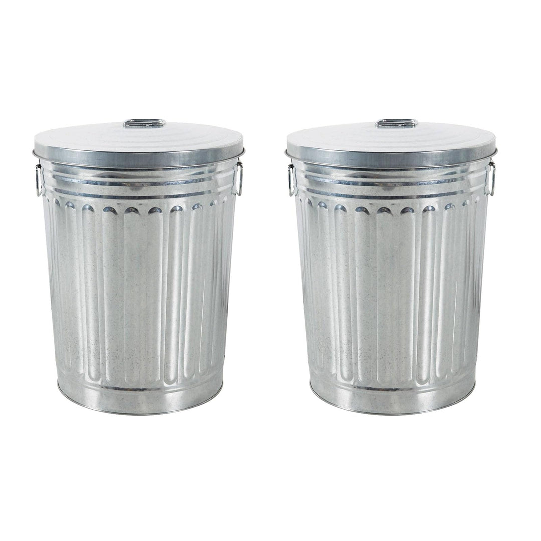 HAC24 2x Zink Abfalleimer mit Deckel 58 Liter Silber Outdoor Garten Mülleimer Tonne Mülltonne Zinkto