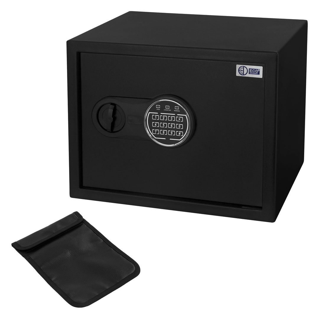 ECD Germany Safe Tresor Feuerfest 27L 38x30x29,5cm, Stahl, Wandtresor mit Sensorlicht & Digitale Tas