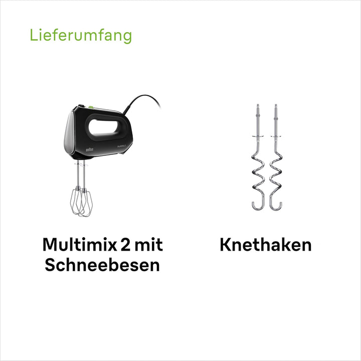 Braun Household MultiMix 2 HM2110BK Handmixer - Handrührgerät mit 4 Geschwindigkeitsstufen plus Turb