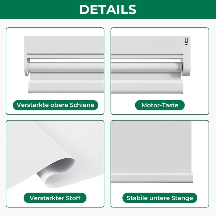 Allesin Elektrische Rollos mit Fernbedienung, Weiss Verdunklungsrollo, B50 x H120 cm weiss, Klemmträ