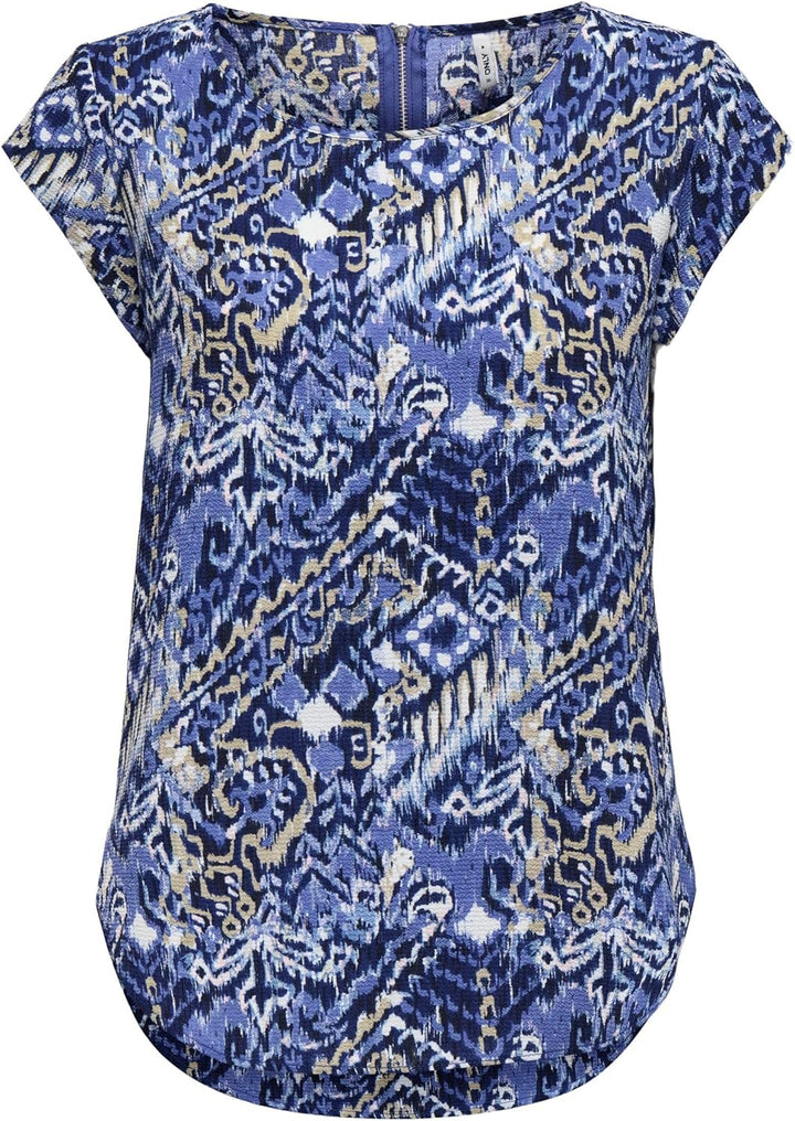 ONLY Damen Onlvic S/S Solid AOP Top Ptm T-Shirt, Blusenshirt, Kurzarm 36 Amparo Blue, 36 Amparo Blue