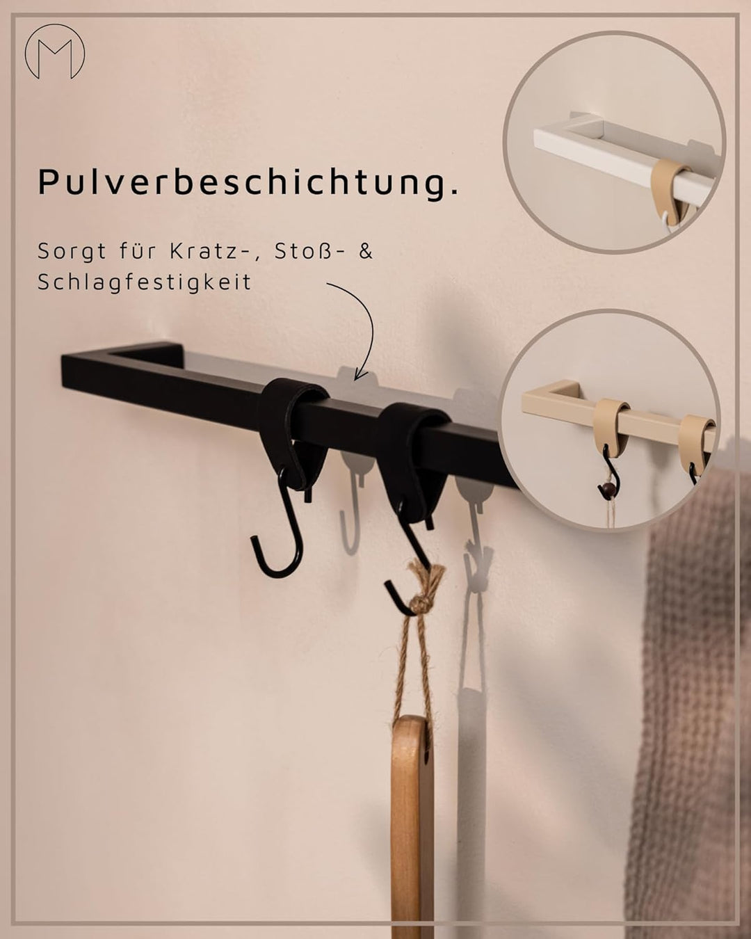 Metallbude Handtuchhalter VANA - Eckig/Weiss - Wandmontage - Pulverbeschichtetes Stahlrohr - Kratz-,