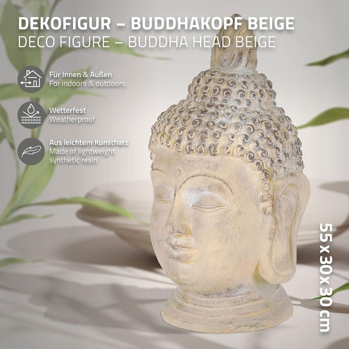 ECD Germany Buddha Figur 55 cm Beige/Grau, Kunststein Polyresin, Kopf Statue Skulptur Dekofigur Feng