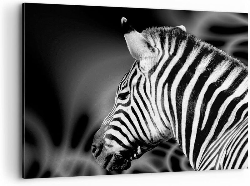 Bilder auf Leinwand 100x70cm Leinwandbild mit Rahmen Tier Zebra Streifen Gross Wanddeko Bild Schlafz