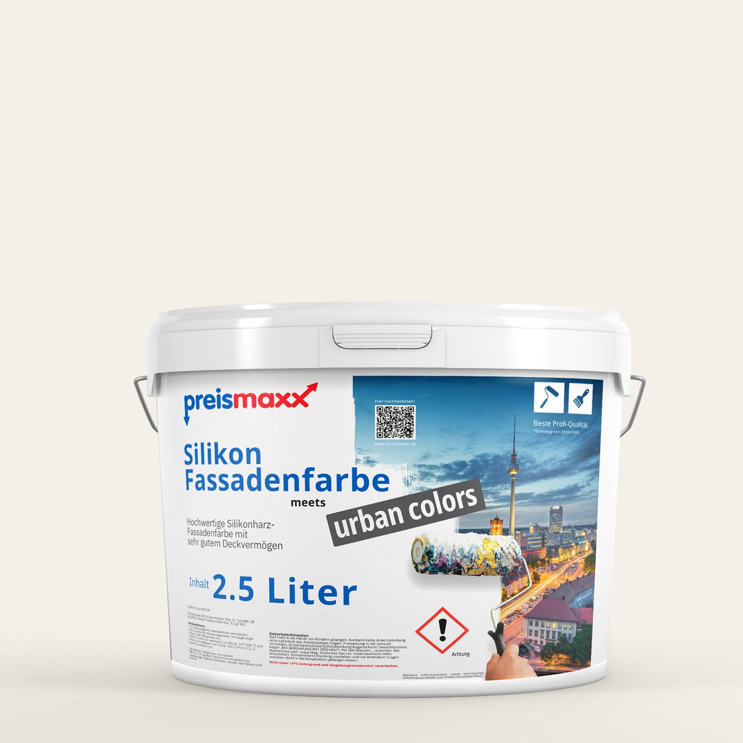 Preismaxx Silikonharz Fassadenfarbe, Altweiss Weiss 2,5 Liter, hochwertige, matte, wasserabweisende