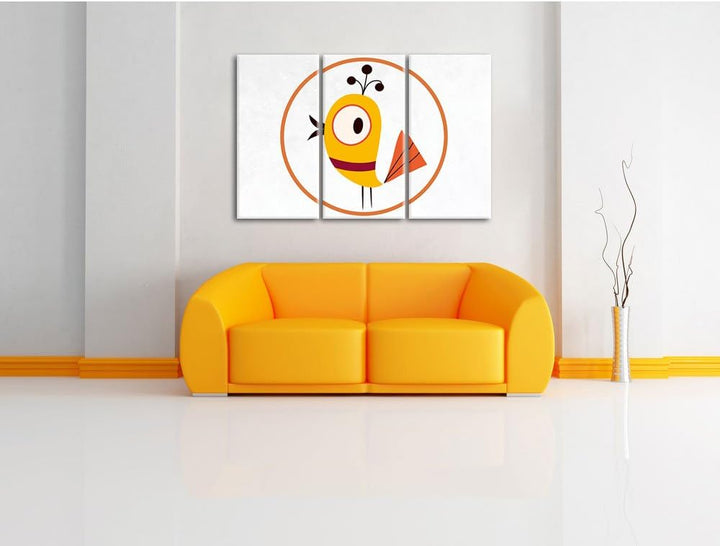 Pixxprint Lustiger Vogel in Kreis als Leinwandbild/Grösse: 3 Teilig (120x80) cm/Wandbild/Kunstdruck/