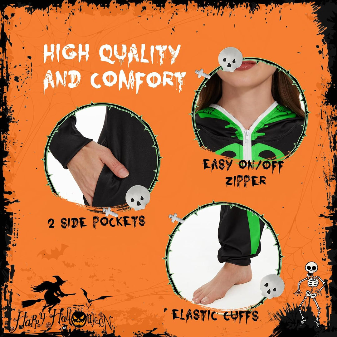 Ulikey Halloween Skelett Kostüm Damen, Halloween Skelett Onesie Overall Pyjama Erwachsene Damen Hall
