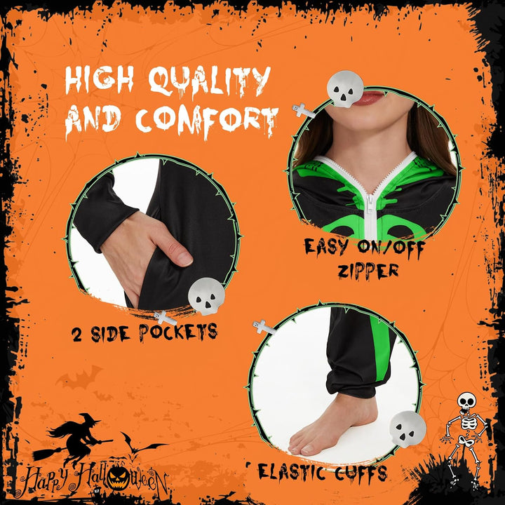 Ulikey Halloween Skelett Kostüm Damen, Halloween Skelett Onesie Overall Pyjama Erwachsene Damen Hall