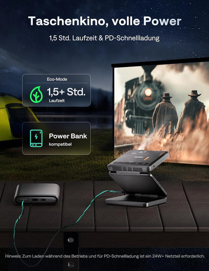Aurzen Zip Cyber Edition Tri-Fold Mini Beamer mit 5000 mAh Akku, 4K Unterstützt Smart Beamer Klein T