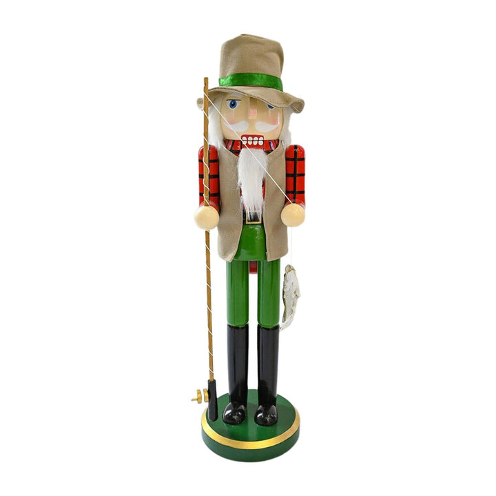 Nussknacker-Figur, 38 cm, Weihnachtsdekoration, -Ornament, Nussknacker-Dekoration, -Angler mit Angel