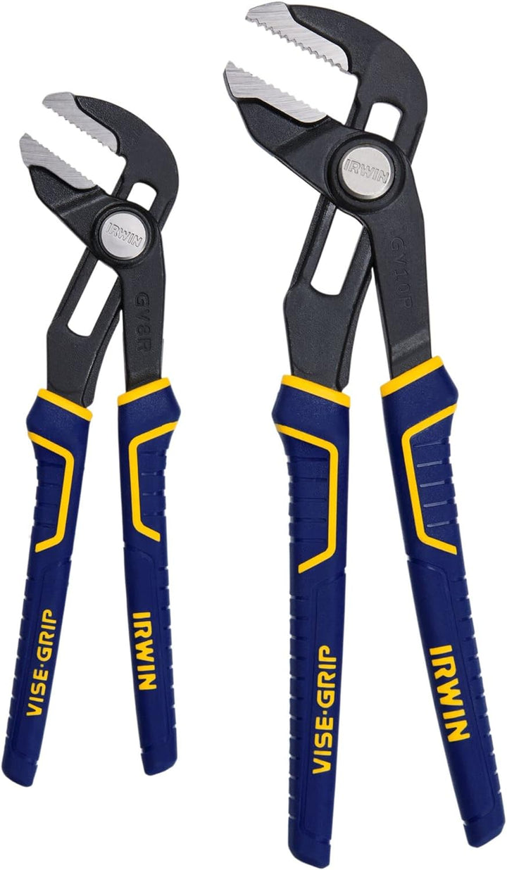 IRWIN Vise-Grip GrooveLock Pliers Set, Straight Jaw, 2-Piece (1802532) Black, 2-Pack (8", 10")