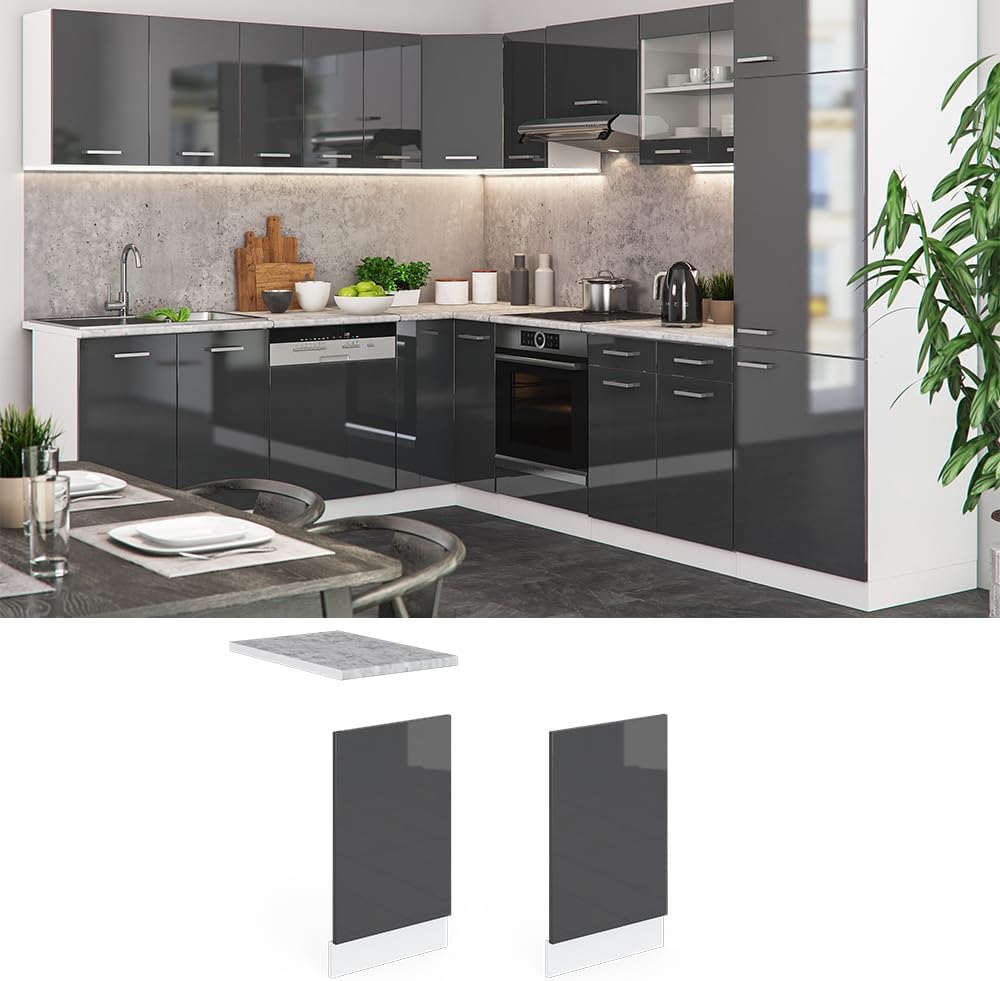 Vicco Frontblende R-Line, Anthrazit Hochglanz/Weiss, 45 cm ohne Arbeitsplatte Anthrazit Hochglanz Ge