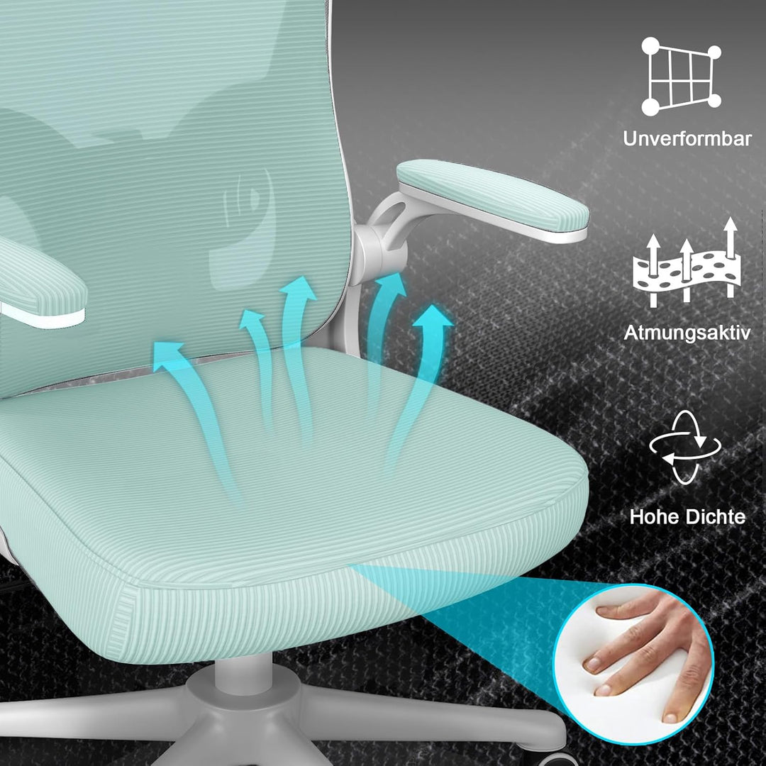 rattantree Ergonomischer Bürostuhl, Schreibtischstuhl mit Verstellbarer Kopfstütze, Armlehnen und Le