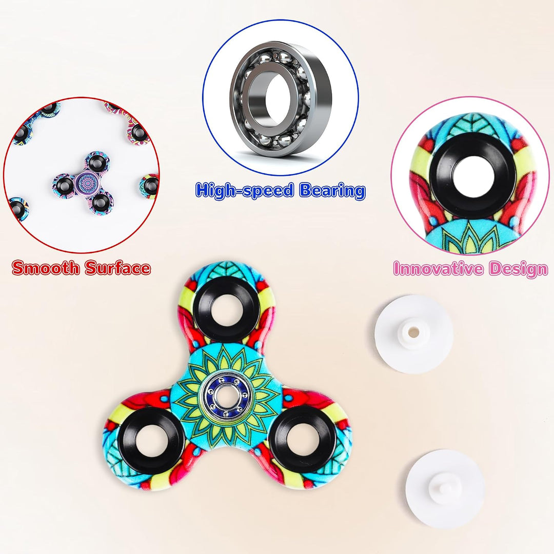 SCIONE [12er-Pack] Fidget Spinner für Kinder mit Mandala-Mustern (6,3 cm), High-Speed Fingerkreisel,