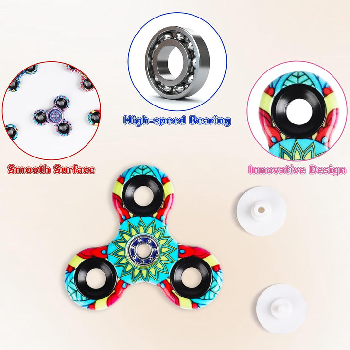 SCIONE [12er-Pack] Fidget Spinner für Kinder mit Mandala-Mustern (6,3 cm), High-Speed Fingerkreisel,