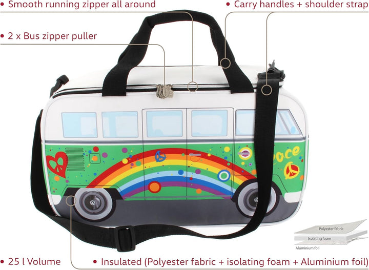 BRISA VW Collection - Volkswagen Hippie Bus T1 Camper Van Kühltasche 25L Einheitsgrösse Peace/Grün,