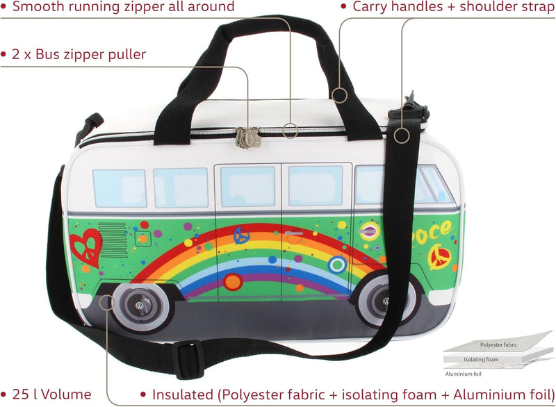 BRISA VW Collection - Volkswagen Hippie Bus T1 Camper Van Kühltasche 25L Einheitsgrösse Peace/Grün,