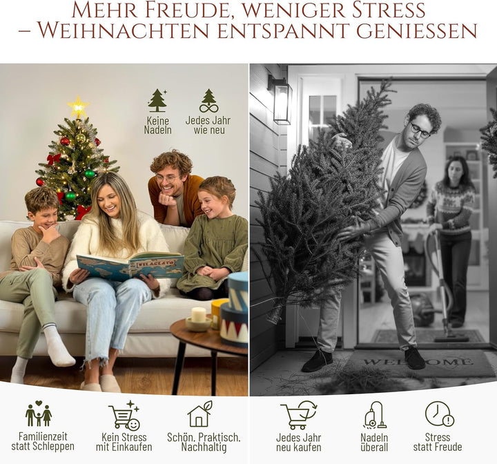 Premium Weihnachtsbaum künstlich mit Beleuchtung 180cm - TESTSIEGER - Naturgetreu, dichte Zweige, LE