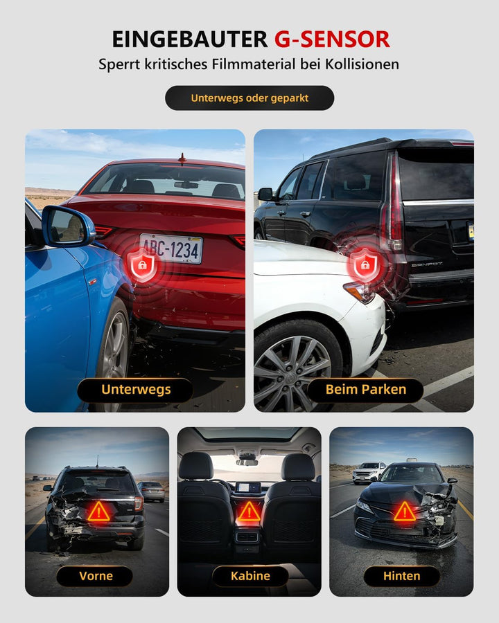 3-Kanal Dashcam Auto Vorne Hinten und Innen mit STARVIS 2 Nachtsicht und HDR, 4k Dashcam Auto APP-St