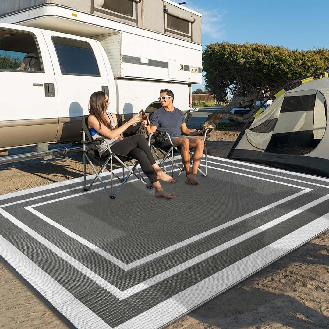 Outdoor Teppich Wetterfest Grau 150x245cm Kunststoff Picknickdecken Wasserfest Reversible Camping Te