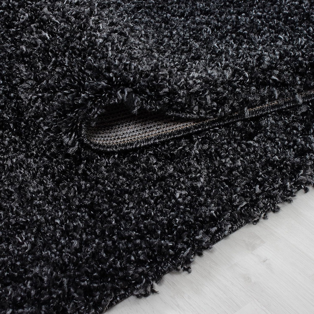 HomebyHome Teppich Rund Hochflor 120 cm Rund - Shaggy Runder Teppich Wohnzimmer Anthrazit Extra Weic