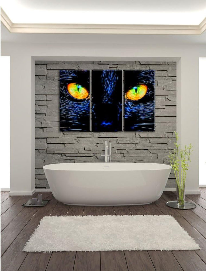 Pixxprint Katze mit Augen als Leinwandbild/Grösse: 3 Teilig (120x80 cm) cm/Wandbild/Kunstdruck/ferti