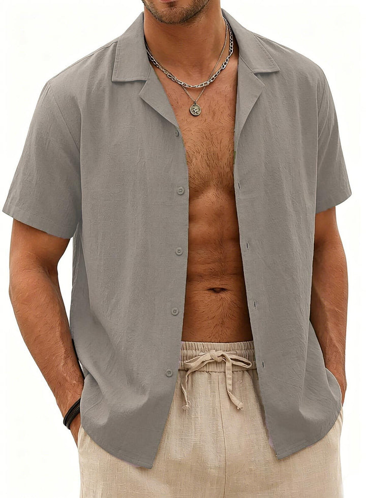 Halfword Leinenhemd Herren Kurzarm Hemd Sommer Freizeithemd Strandhemd Baumwolle Leinen Einfarbig Sh