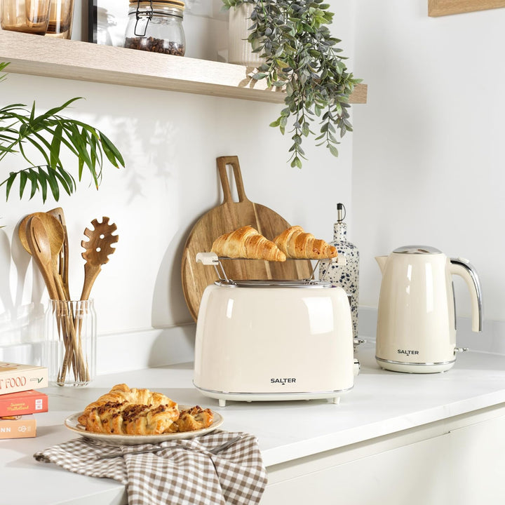 Salter Retro Creme 2-Scheiben-Toaster - 7 Bräunungsstufen, Auftauen, Aufwärmen & Abbrechen, High-Lif