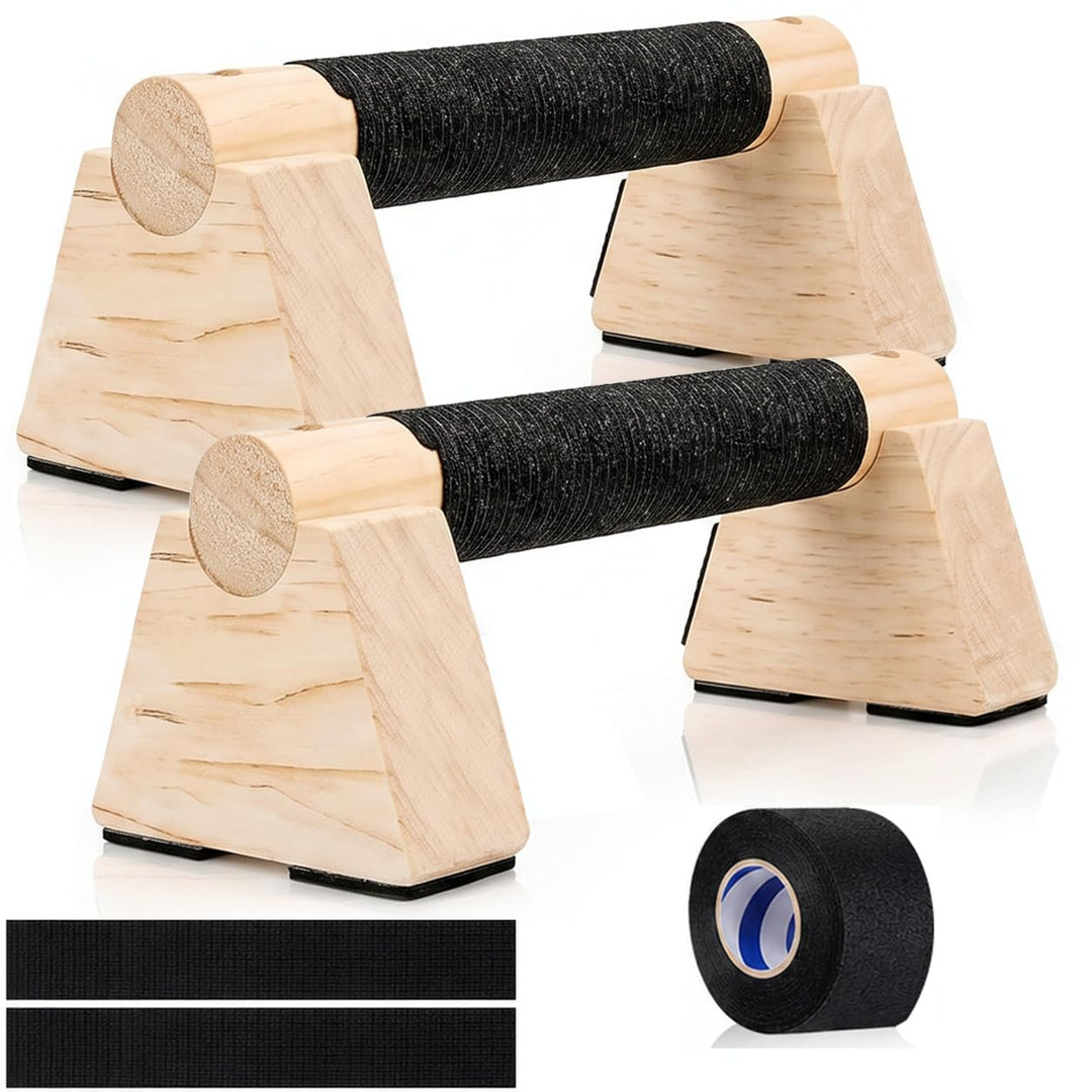 2 Stück Holz Liegestützgriffe,Calisthenics Equipment Parallettes mit Anti-Rutsch Griffband, Push Up