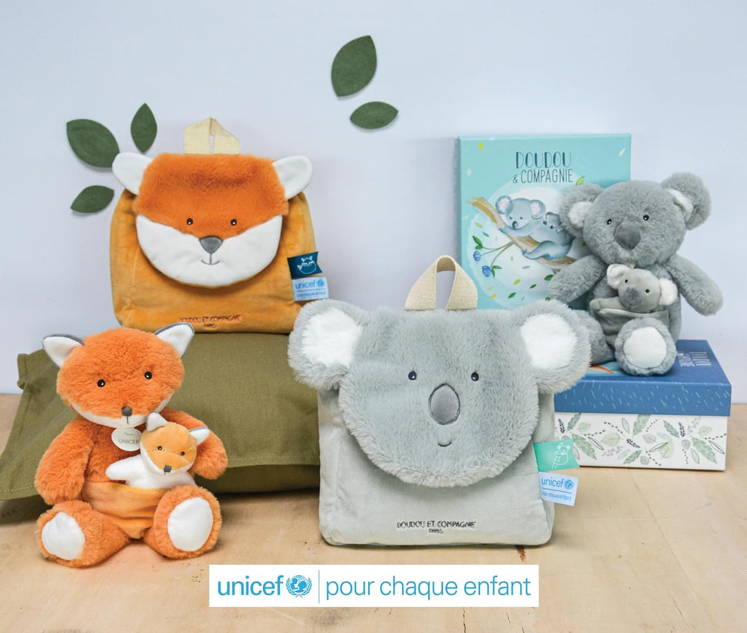 Doudou et Compagnie - Unicef Kollektion – Rucksack Plüsch Koala Grau – 20 x 20 x 10 cm – ideales Ges