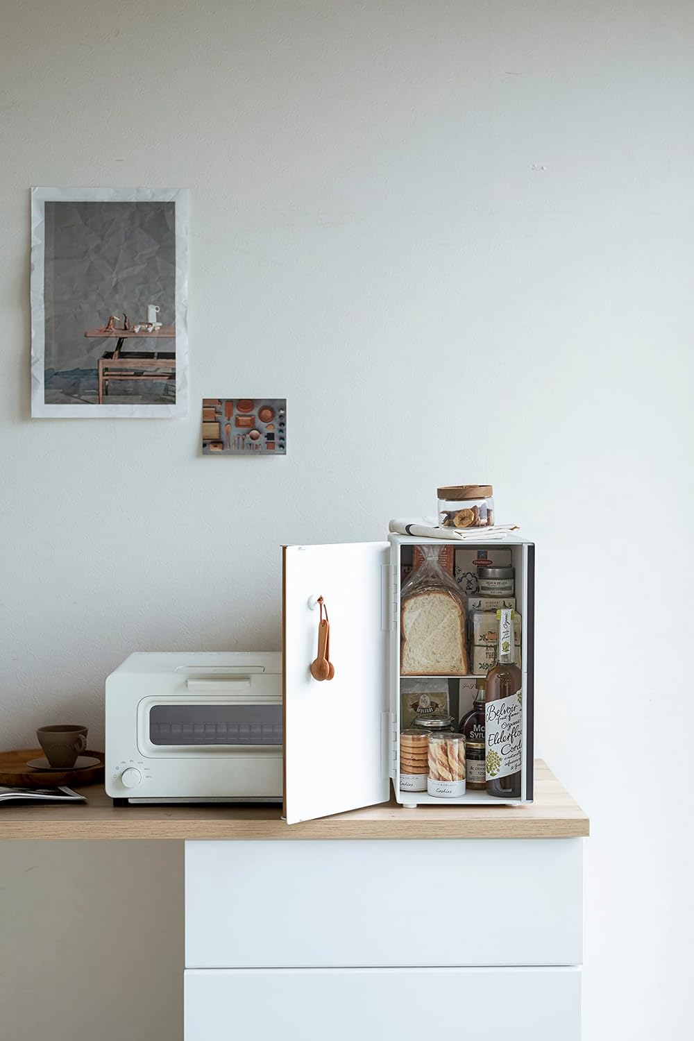 Yamazaki 5682 TOSCA Brotkasten, hochkant, weiss, Stahl/Holz, Minimalistisches Design