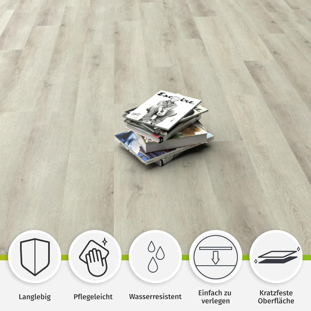 HORI Klick Hartvinylboden Rigid SPC Landhausdiele Holzoptik - Klick-Vinyl mit Trittschalldämmung - s