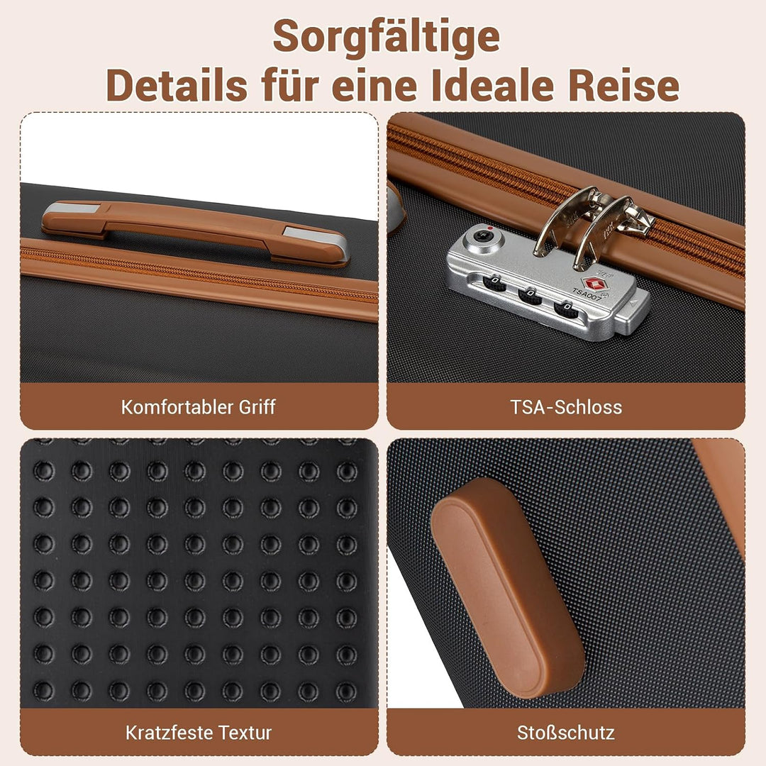 KONO Koffer Trolley Mittelgross Hartschalenkoffer Reisekoffer von ABS Hartschalen Handgepäck mit 4 S