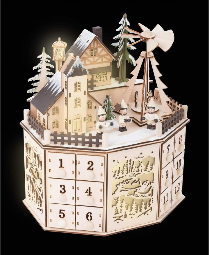 Small Foot Adventskalender mit Pyramide aus Holz, detailreich gestaltet mit Beleuchtung, mit 24 Schu