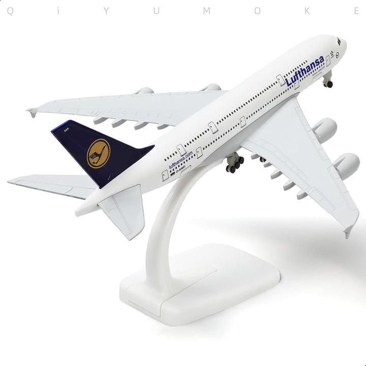 QIYUMOKE 1/300 Metallflugzeugmodell für Lufthansa A380 mit Ständer (7.5 Zoll), geeignet für Luftfahr