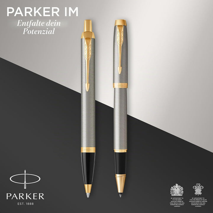 Parker IM Duo-Geschenkset mit Kugelschreiber & Tintenroller | Brushed Metal mit Goldzierteilen | Nac
