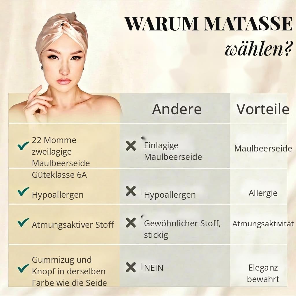 MATASSE Seidenhaube Zum Schlafen Aus 22 Momme Maulbeerseide, Verstellbares Bonnet Seide Für Damen, D