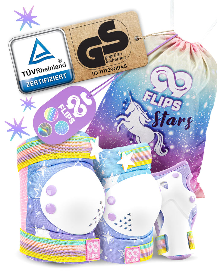 99FLIPS Inliner Schoner Kinder Set - TÜV Rheinland GS Zertifiziert mit Einhorn Beutel für Skateboard