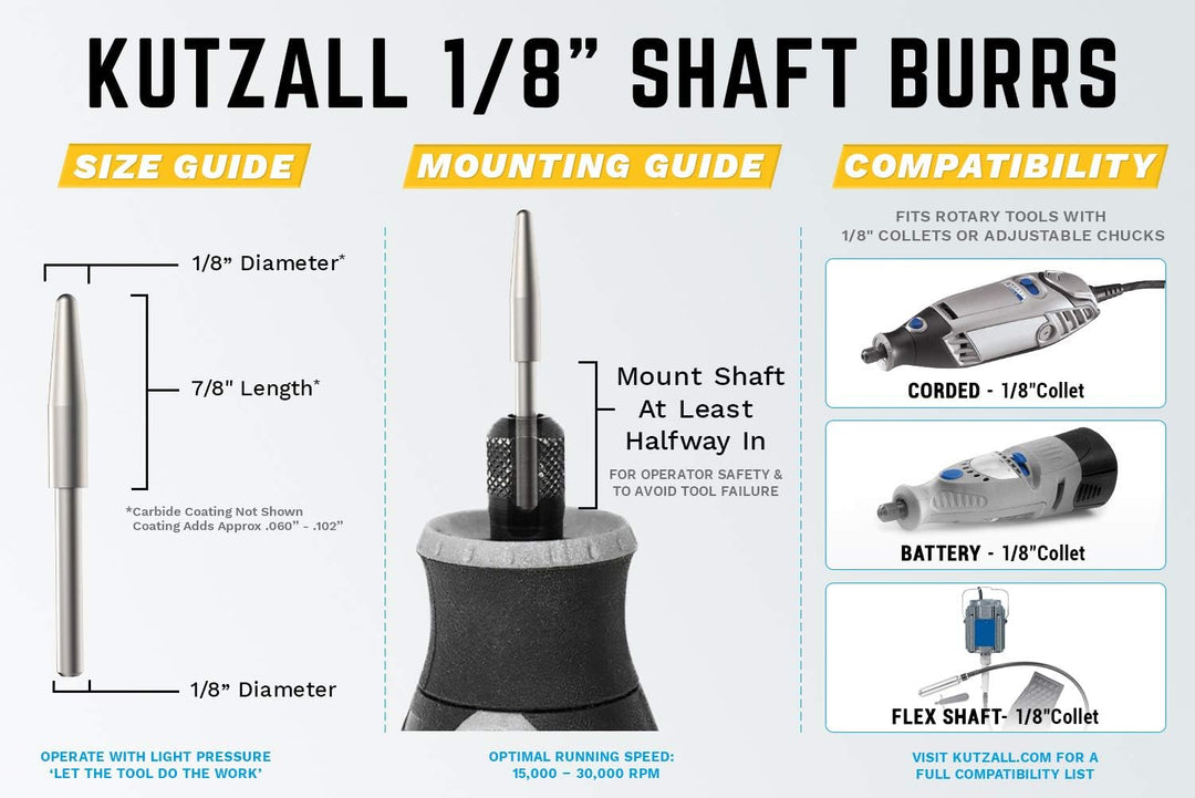 Kutzall Original Kegelfräser, 1⁄8" Schaft, grob - Holzbearbeitungsaufsatz für Dremel, Foredom, DeWal