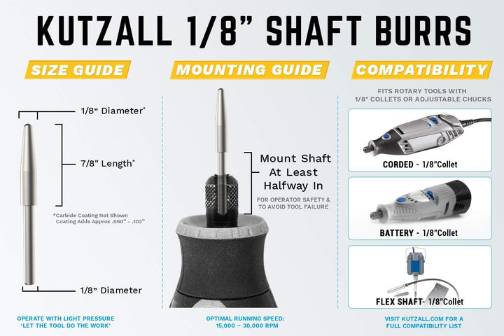 Kutzall Original Kegelfräser, 1⁄8" Schaft, grob - Holzbearbeitungsaufsatz für Dremel, Foredom, DeWal
