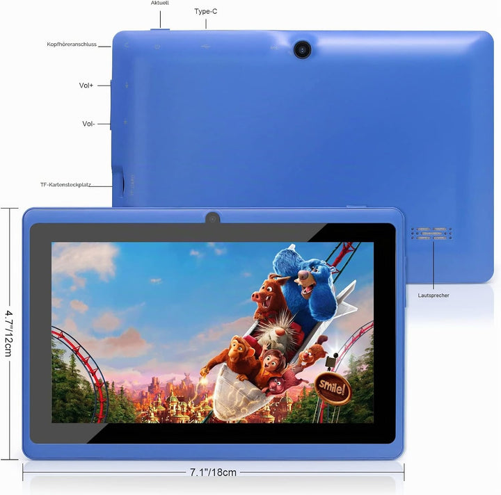 Haehne 7 Zoll Tablet PC, Android 5.0, A33 Quad Core, 1GB RAM 8GB ROM, Dual Kameras, WiFi, Bluetooth,