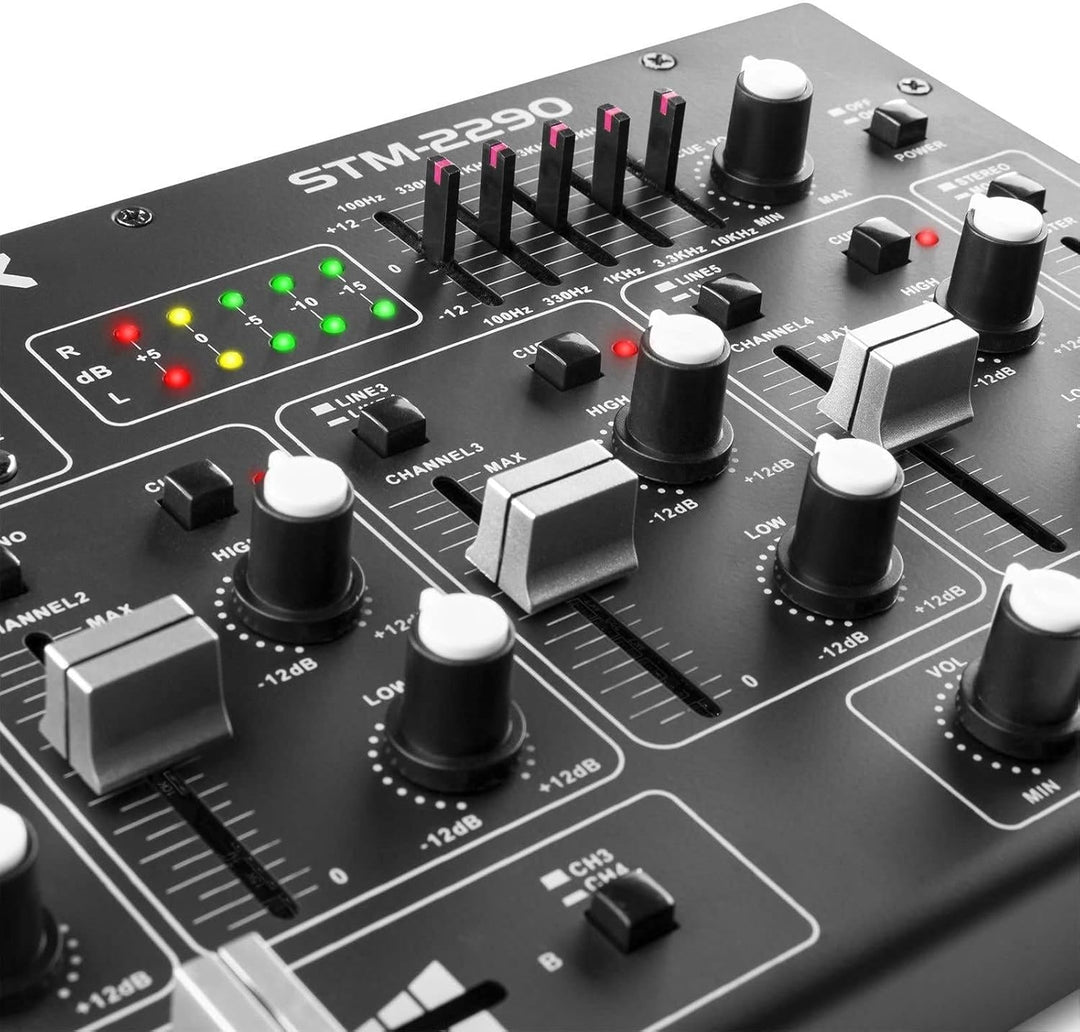Vonyx STM2290 8-Kanal DJ Mischpult Bluetooth, DJ Mixer, Audio Mixer mit USB MP3 Player, Audio Mischp