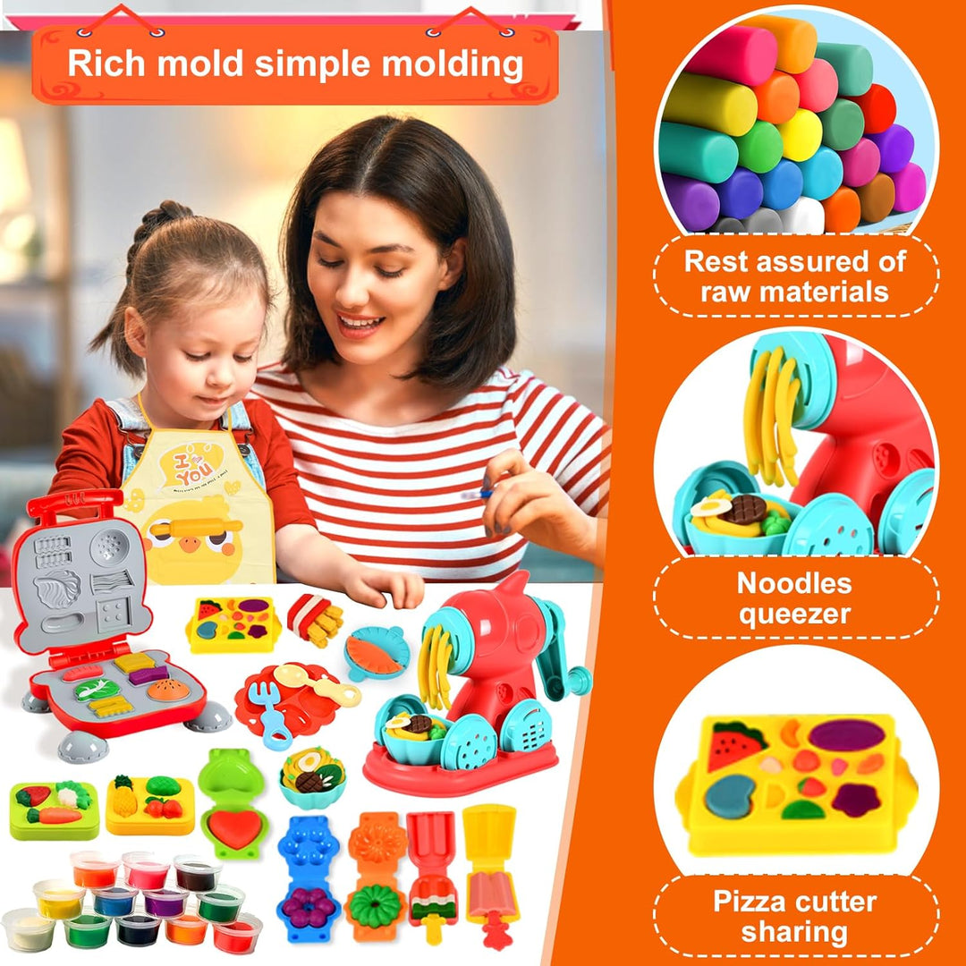 Knete Dough Set für Kinder,Knete Set für Kinder,Kitchen Creations Nudelmaschine Spielset Burger Eisc
