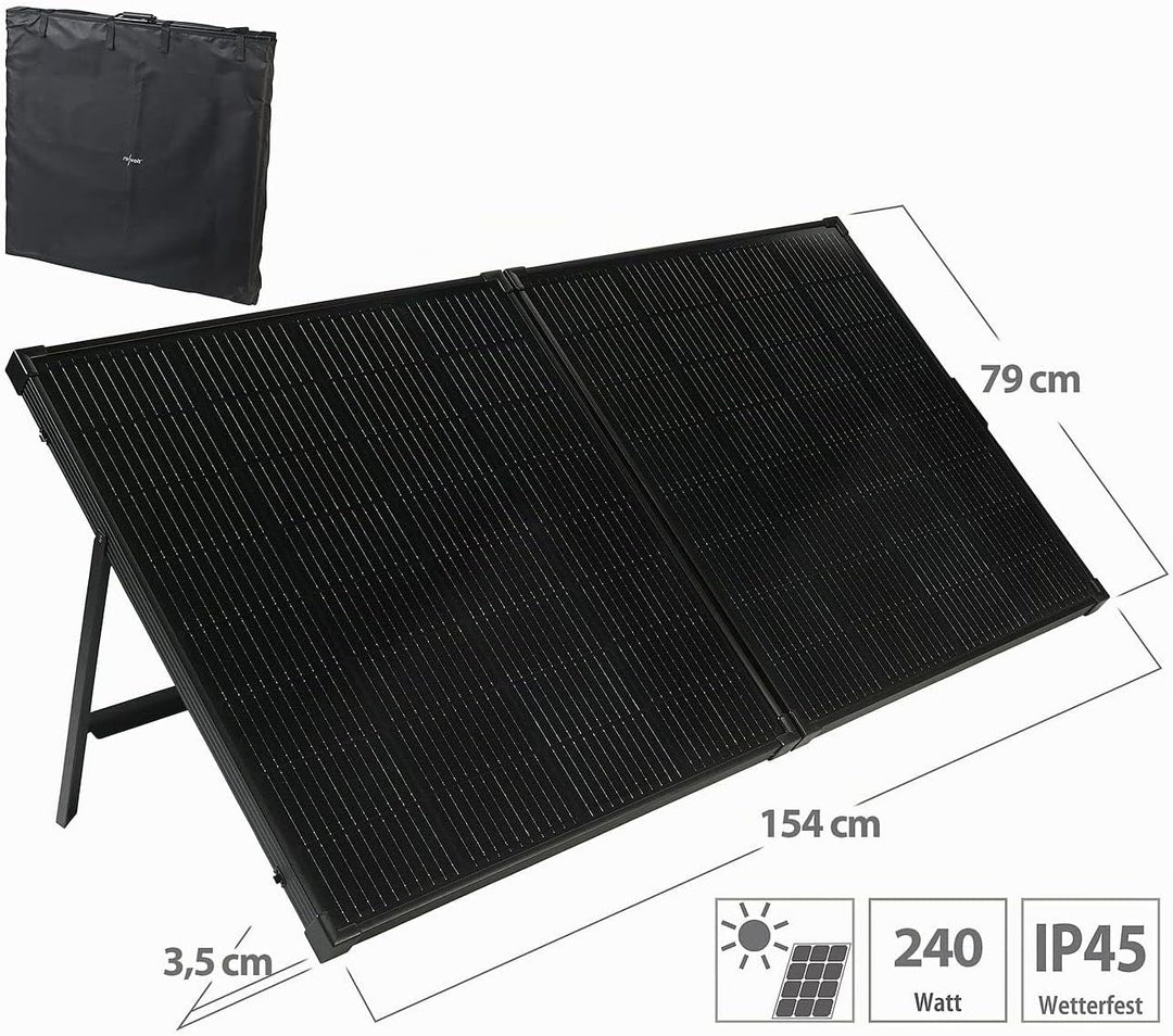 revolt Photovoltaik: Faltbares Solarpanel mit monokristallinen Zellen, 240 Watt, schwarz (Solarpanel