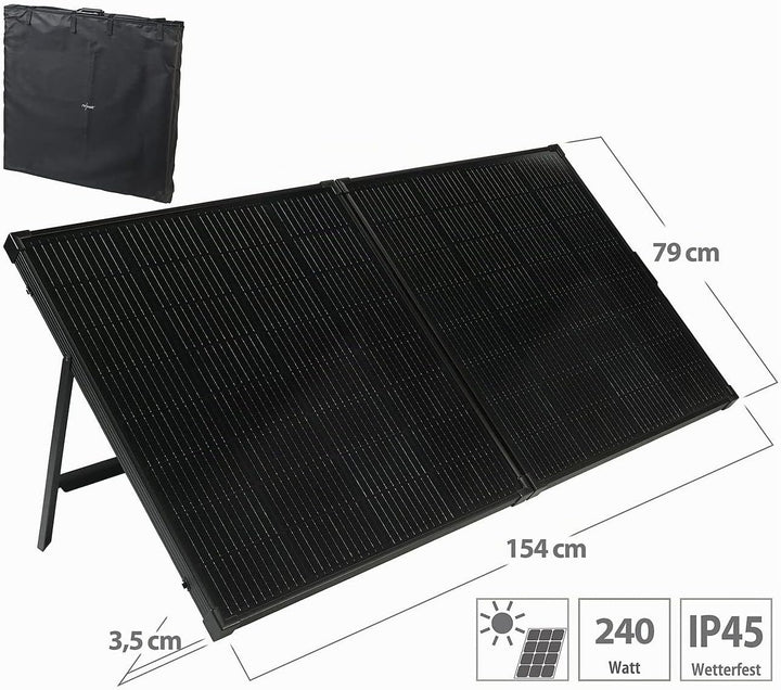 revolt Photovoltaik: Faltbares Solarpanel mit monokristallinen Zellen, 240 Watt, schwarz (Solarpanel