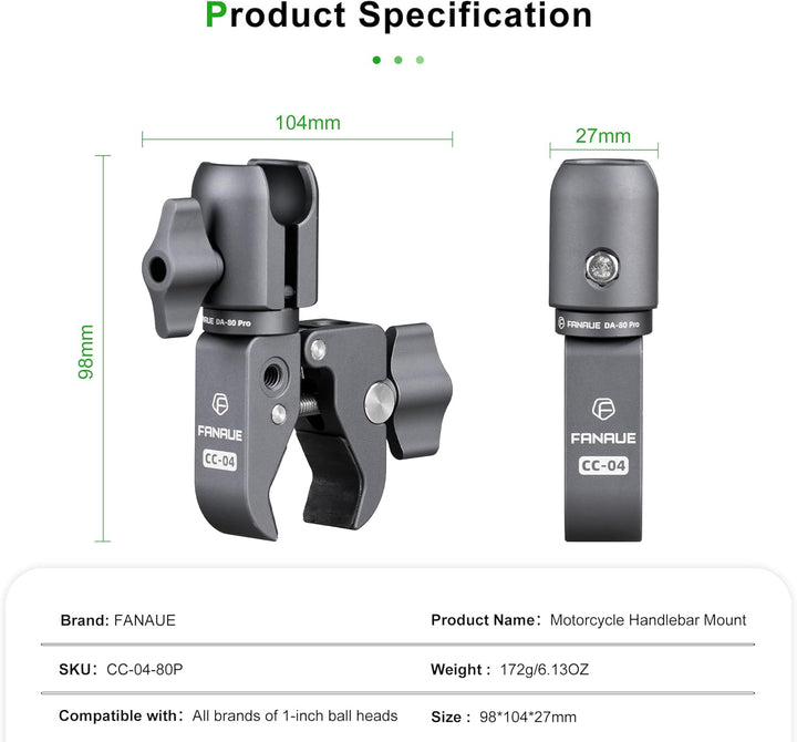 FANAUE Single Socket Arm with Handlebar Base Mount Strong Rod Clamp Compatible with RAM Mounts 1 Inc