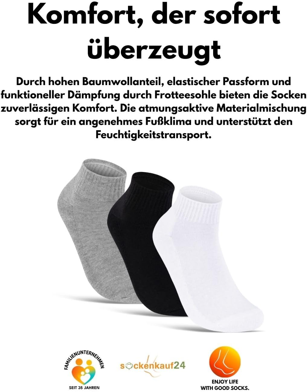 Sneaker Socken Quarter Sportsocken Herren & Damen (6 oder 12 Paar) Gepolstert mit Frotteesohle - Atm